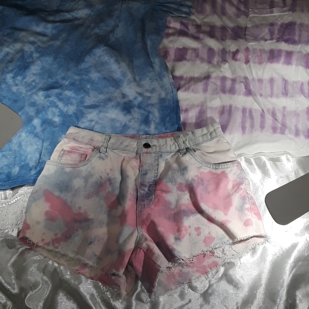 Tie dye shorts and 2 tie dye Shirts